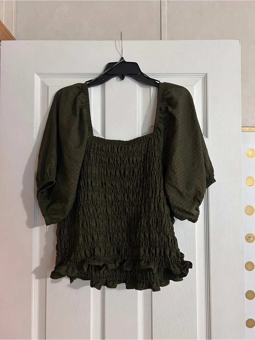 Old Navy Olive Green Smocked Square-Neck Blouse
